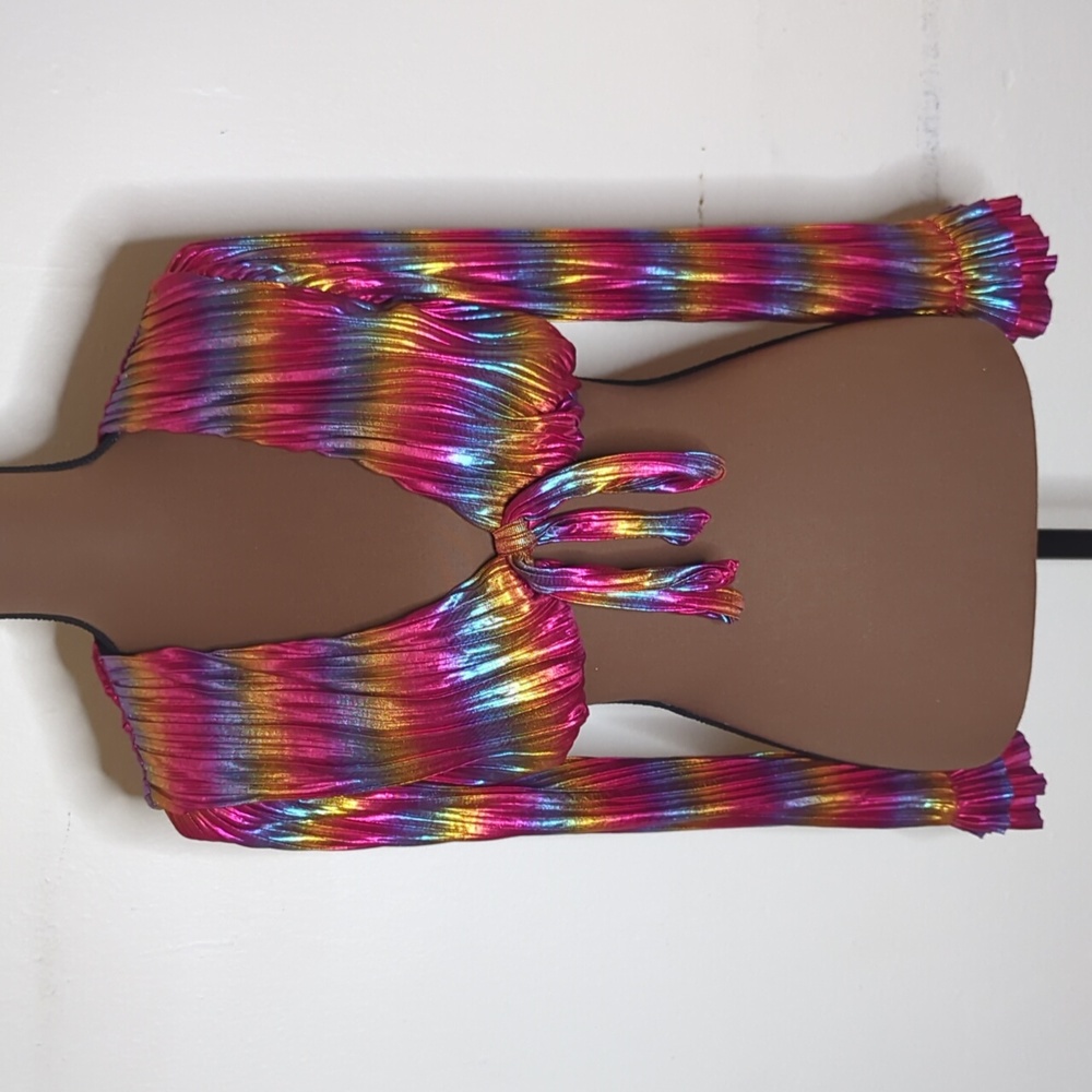 Majorelle Metallic rainbow wrap crop top size S